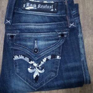 Rock Revival Women's 26 Skinny Elaina Bejeweled Shimmer Dark NWOT